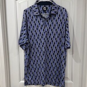 EUC FootJoy Men's Geometric Blue and Black Polo